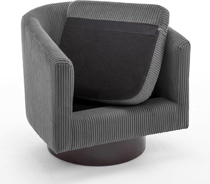 Swivel Accent Chair, Upholstered Corduroy Barrel Chair for Living Room, Small Single Sofa Bedroom Reading Seat, Gray