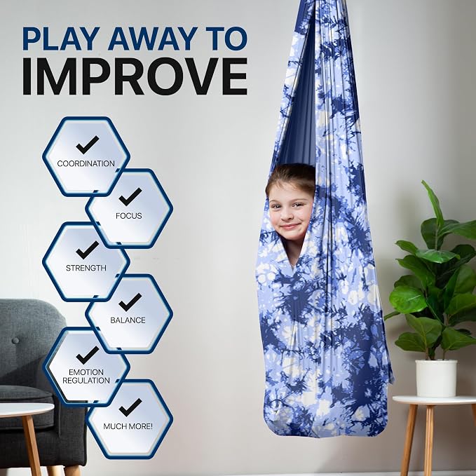 Indoor Sensory Swing for Kids or Outdoor – Holds 300lbs, Double-Layer, & 360° Swivel, Calming Compression Therapy Swing Hammock for Kids & Adults with All Hardware – Sensory-Motor Toys & Gifts