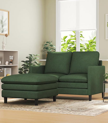 Welzona 3-Layers Cloud L Shaped Couch, 51" Loveseat Sofa Living Room, Bedroom - Tool-Free Assembly with Teddy Fabric Small L Shape Sofa - Green - Removable Washable Covers - 650lbs Capacity