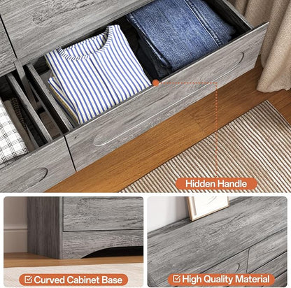 3 Piece Bedroom Set, Dresser and Nightstand Sets for Bedroom | Wood 6 Drawer Dresser & Night Stand Set of 2, Wide Chest of Drawers Modern Storage Cabinet Bedroom Furniture Set, Grey