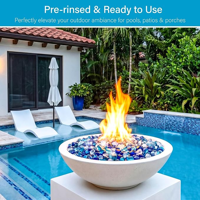 NUPICK 10LB Diamond Fire Glass, 1 Inch Fire Pit Rocks for Propane or Gas | Reflective Fire Pit Glass Rocks, Tempered Fire Rocks for Fireplace, Mix Color Glass Stones for Vase Filler, Landscaping