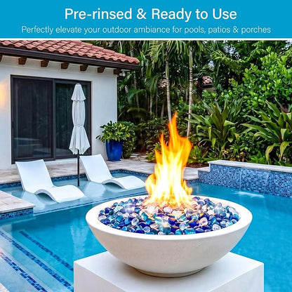 NUPICK 10LB Diamond Fire Glass, 1 Inch Fire Pit Rocks for Propane or Gas | Reflective Fire Pit Glass Rocks, Tempered Fire Rocks for Fireplace, Mix Color Glass Stones for Vase Filler, Landscaping