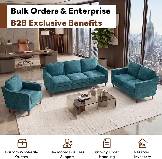 Kingfun 80" Chenille Sofa, 3 Seater Couch, Mid Century Modern Couches with Solid Wood Legs for Living Room Bedroom