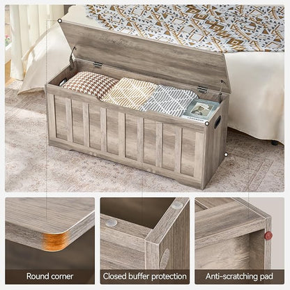 VANKILEY 43.3" Storage Chest Extra Large,Storage Trunk with 2 Safety Hinges,Wooden Storage Bench,Shoe Bench,43.3x15.7x19.1 Inch,Easy Assembly,Storage Bench for Bedroom,Living Room,entryway(Greige).