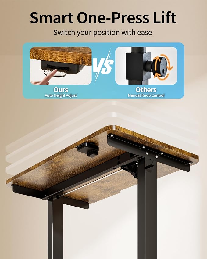 Okin Electric Standing Desk 31.5x19.7 Inches Small Computer Desk-Whole Piece Stand up Desk with Wheels Gaming Rolling Home Office Desks, Rustic Brown