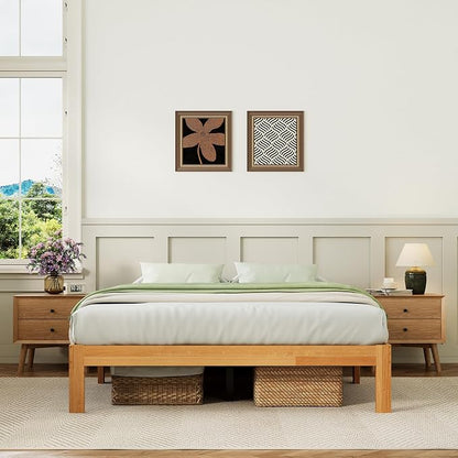 Novilla 12 Inch Full Size Bed Frame, Wooden Platform Bed Frame Full Size, Full Bed Frame Without Headboard, Sturdy Wood Slat Support, No Box Spring Needed, Easy Assembly, Natural Grain Wood