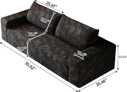 JINGLING 71" Small Couches for Small Spaces, Memory Foam loveseat Corduroy Couch in a Box, Compressed Boneless Sofa for Living Room Bedroom, Apartment Furniture, No Assembly Required, Black