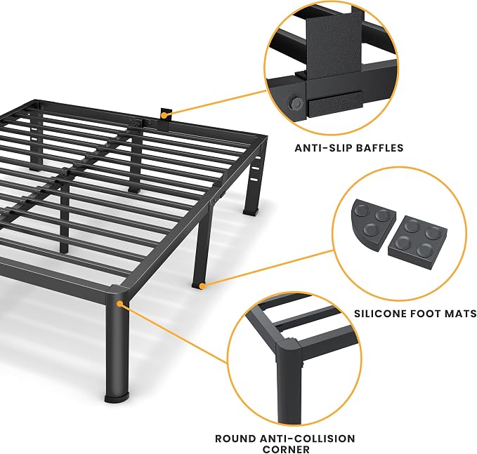 Superay 18 Inch Full Size Metal Platform Bed Frame with Round Corners, Storage Space Under High Bed Frame-Heavy Duty Steel Slats Support, Noise Free - Easy Assembly - No Box Spring Needed