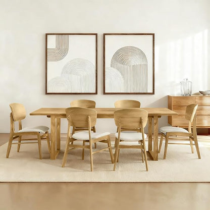 KISLOT Wooden Dining Chairs Set of 6, Upholstered Modern Dining Room Chairs, Mid Century Oak Kitchen Chairs with Ergonomic Wood Backrest for Farmhouse, Restaurant, Café (Cream Fabric & Original Color)