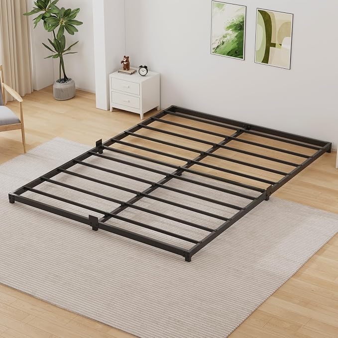 3 Inch Low Profile Full Size Bed Frame, Noise-Free Heavy Duty Metal Platform with Mattress Stopper, No Box Spring Needed, Easy Assembly Steel Support, Black