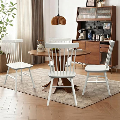 AreShark Windsor Dining Chairs, Farmhouse Wooden Dining Room Chairs, Solid Wood Kitchen Chairs with Spindle Back Set of 4, White