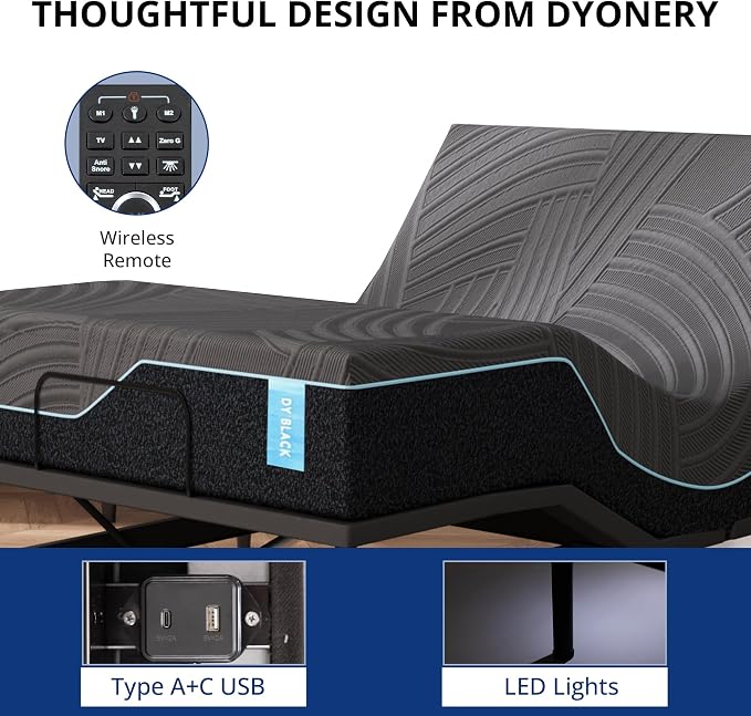 Dyonery Twin XL Adjustable Bed Base Frame with Wireless Remote + 14 Inch Blue Copper Memory Foam Mattress Bed in a Box, Head and Foot Incline & Massage, Zero Gravity, Fiberglass Free, 80" × 38"