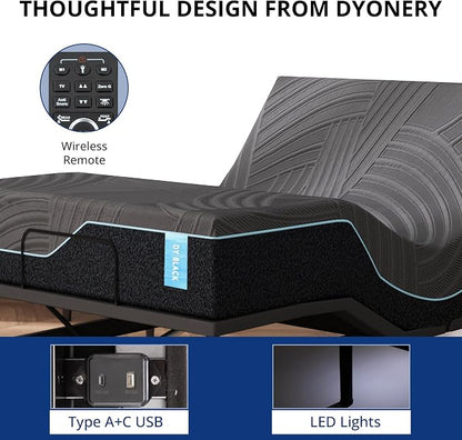 Dyonery Twin XL Adjustable Bed Base Frame with Wireless Remote + 14 Inch Blue Copper Memory Foam Mattress Bed in a Box, Head and Foot Incline & Massage, Zero Gravity, Fiberglass Free, 80" × 38"