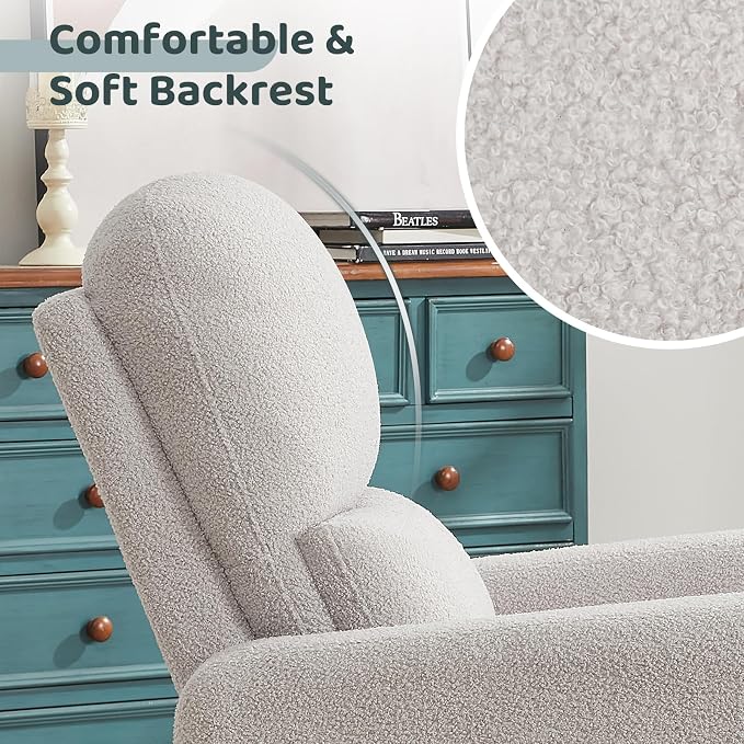 Power Swivel Rocker Recliner, Oversized Electric Boucle Recliner Chair, Teddy Swivel Glider Nursery Reclienr with Removable Cushion, Upholstered Recling Chair for Living Room Bedroom, Grey