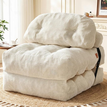 Folding Sofa Bed, Convertible Chair Bed with Back Support and Pillow Futon,Foldable Boneless Chair for Living Room/Guest Use/Home Office, Foldable Couch for Adults, Beige
