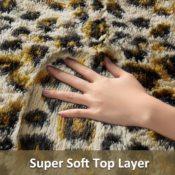 Ophanie 6x9 Leopard Rugs for Living Room Bedroom, Large Cheetah Print Rug Fluffy Shag Fuzzy Plush Soft Throw,Large Shaggy Floor Big Faux Animal Throw Carpets,Home Decor Aesthetic