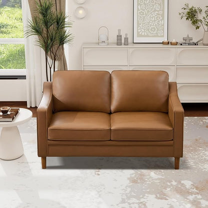 Kingfun 60" Faux Leather Sofa, Loveseat Couch, Mid Century Modern Love Seat Couches with Solid Wood Frame for Living Room Bedroom