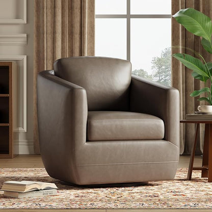 MALOL 360° Swivel Accent Chair- Comfy Living Room Armchair No-Sag Foam & Sturdy Metal Base with Pillow, Fully Assembled Swivel Accent Single Sofa for Bedroom, Office, Wolf Grey