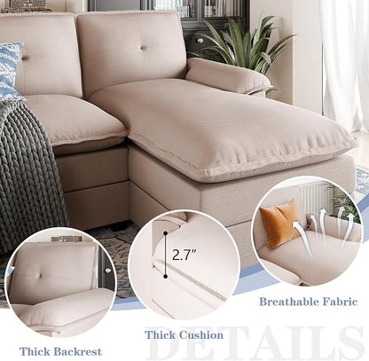 110" Sectional Couches for Living Room,4 Seat U Shape Modular Couch with Thick Cushion & Soft Backrest,Upholstered Sofa Couch with Double Chaise,Beige