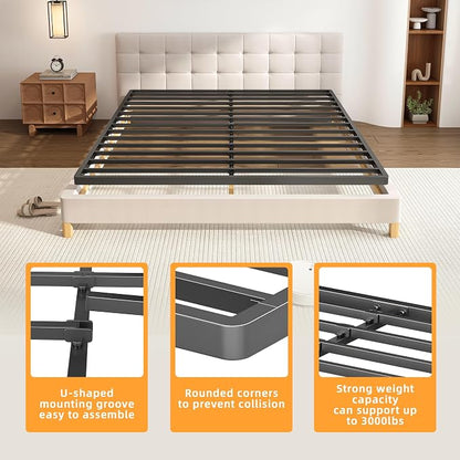 VIPSHOW 2 Inch King Metal Box Spring with Round Corners - 3000 lbs Capacity, Low Profile Bed Slat Replacement Bunkie Board with Steel Slats, Noise-Free, Easy Assemble, Black