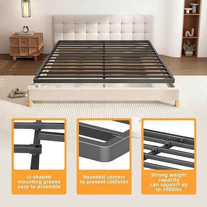 VIPSHOW 2 Inch Queen Metal Box Spring with Round Corners - 3000 lbs Capacity, Low Profile Bed Slat Replacement Bunkie Board with Steel Slats, Noise-Free, Easy Assemble, Black