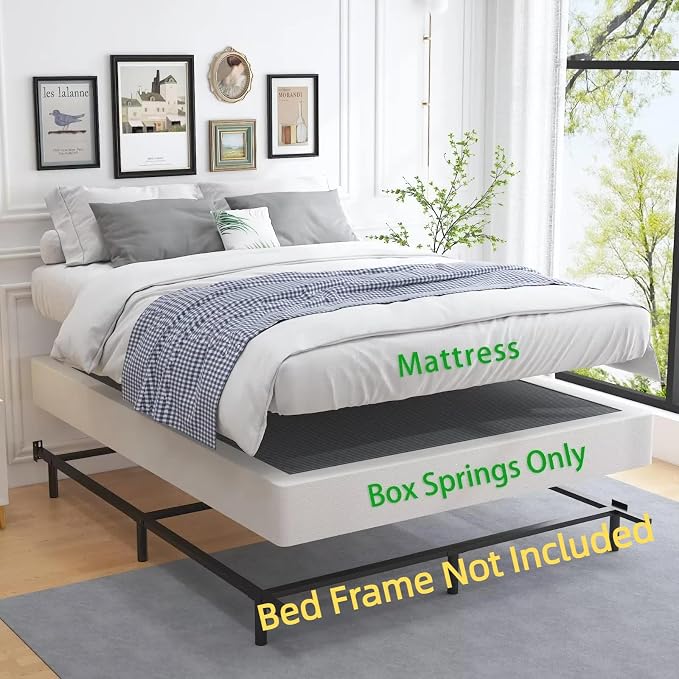 ALDRICH 7 Inch California King Box Spring Bed Base, 3000 lbs Heavy Duty Metal Frame Mattress Foundation with Cover, Easy Assembly