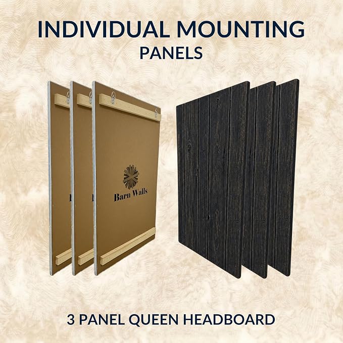 Barn Walls Queen Wood Headboard - Black Barrel Rustic Design - Wall Mounted Floating Headboard for Queen Bed - Handcrafted Solid Wood - Easy No-Drill Installation