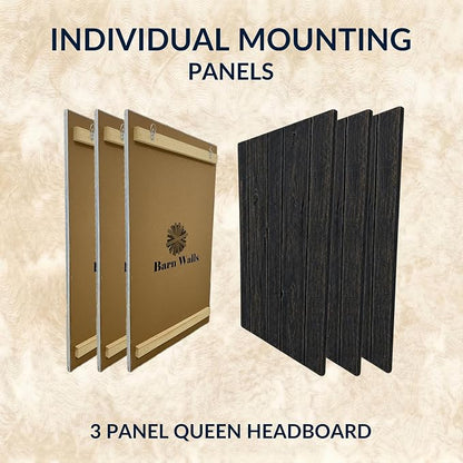 Barn Walls Queen Wood Headboard - Black Barrel Rustic Design - Wall Mounted Floating Headboard for Queen Bed - Handcrafted Solid Wood - Easy No-Drill Installation