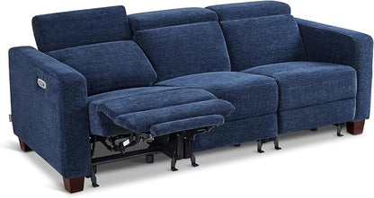 MCombo 88.6'' Reclining Sofa, Wall Hugger Power Recliner Sofa with Adjustable Headrest, USB A & C Charge Ports, Wood Legs, for Living Room (Fabric, HL198M3) (Navy Blue, 3-Seater)