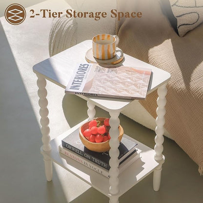 Fultyle White End Table, Small Side Table with Storage Shelf, 2-Tier Modern Night Stand for Bedroom, Living Room, Small Spaces (White)
