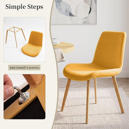 HIPIHOM Dining Chairs Set of 2, Mid-Century Modern Fabric Kitchen Chairs | Curved Backrest for Comfort, High-Density Sponge Padded Seat, Heat and Stain Resistant Surface, Sturdy Wood-Grain Metal Legs