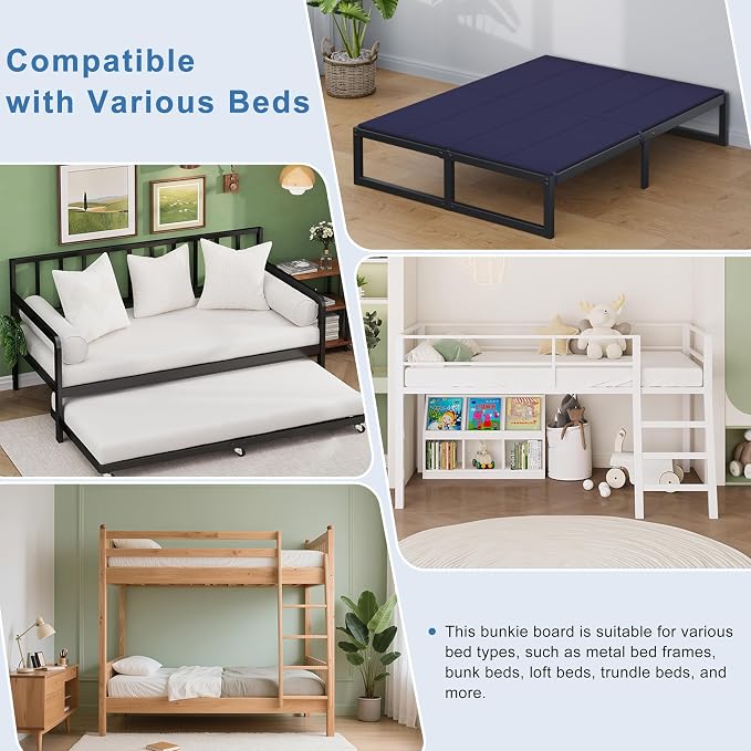 Lutown-Teen Bunkie Board King Under Mattress High-Density Polymer Mattress Support Board King Anti-Sag, Breathable, Moisture Resistant, Noise Minimizing, Blue