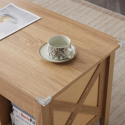 VINGLI Farmhouse Lift Top Coffee Table, Rustic Grey with Storage Shelf/Hidden Compartment, Mesa De Centro para Sala, Rustic Brown (Rattan Natural, 40" L)