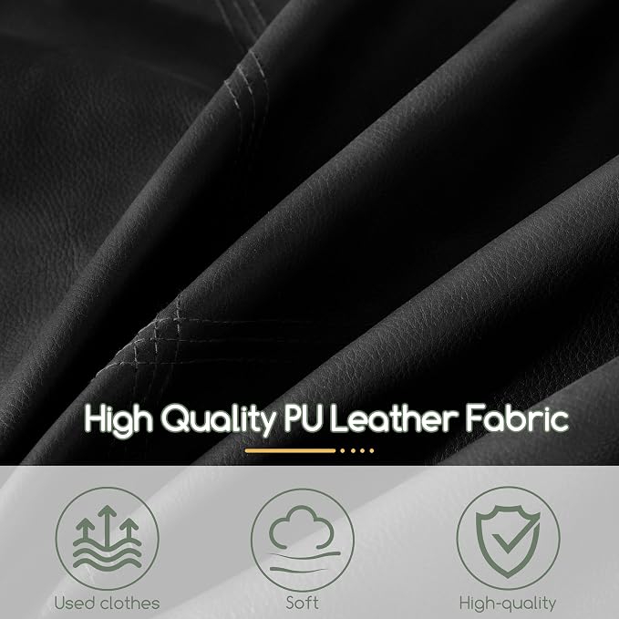 HIGOGOGO Square Stuffed Pouf Ottoman, Pu Leather Poufs with Foam Chunk Filling, Furry and Fluffy Pouf Foot Stool Storage Ottoman,26x18 Inches Floor Poufs Foot Rest for Living Room, Black