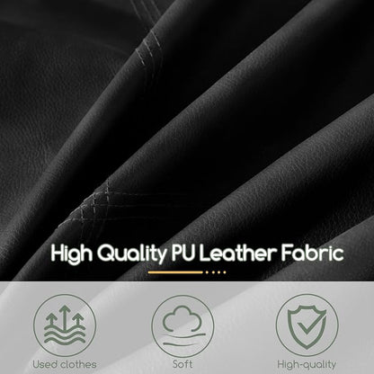 HIGOGOGO Square Stuffed Pouf Ottoman, Pu Leather Poufs with Foam Chunk Filling, Furry and Fluffy Pouf Foot Stool Storage Ottoman,26x18 Inches Floor Poufs Foot Rest for Living Room, Black