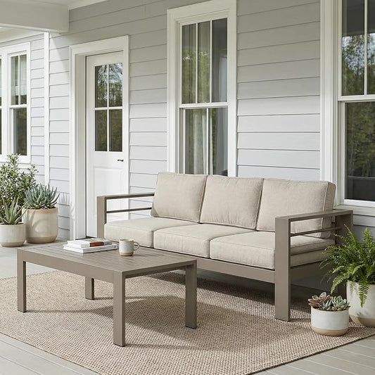 Wisteria Lane Metal Patio Furniture Set for All Weather, Oversized Heavy Duty Outdoor Furniture Set with Upgraded Cushion, Modern Outdoor Patio Couch Set for Garden, Balcony, Backyard, Kahki Gray