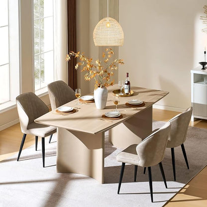 CLIPOP Faux Leather Dining Chairs Set of 2, Leather Dining Chairs, Mid-Century Modern Dining Room Chairs, Upholstered Kitchen Chairs with Metal Legs, Leisure Chair for Guest Reception Room - Beige