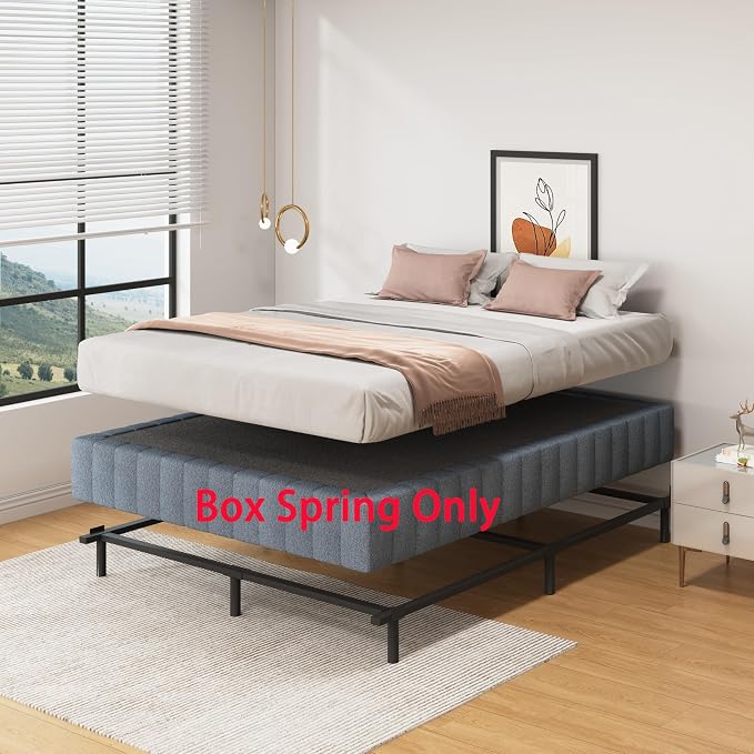 SHLAND Box Spring Full 9-Inch, Heavy Duty Metal Full Size Box Springs Mattress Foundation with Fabric Cover,Easy Assembly
