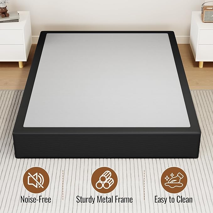 Queen Size 10 Inch Box Spring - Heavy Duty Metal Mattress Foundation (2500lbs Capacity), Noise-Free, Easy Assembly with Removable Fabric Cover