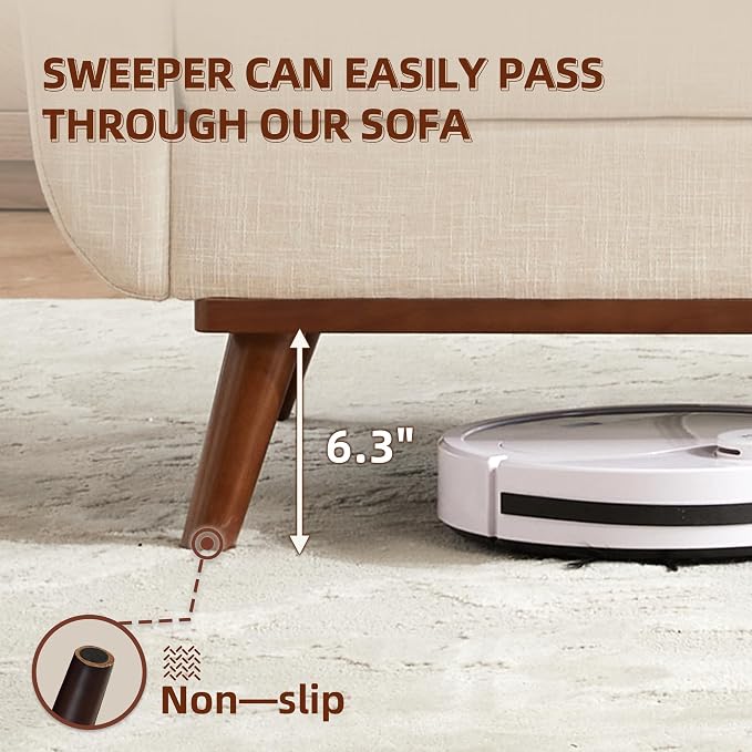 Kingfun 65.2" W Loveseat Sofa, Mid Century Modern Decor Love Seat Couches for Living Room, Button Tufted Upholstered Furniture, Easy to Install Small Couch for Bedroom Office Apartment, Cream White