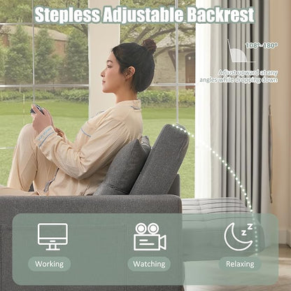 GOSUHI 52" Sleeper Sofa with Pull-Out Bed, 3-in-1 Convertible Sofa Bed, Set of Loveseat with Stepless Adjustable Backrest and Side Pocket, for Living Room Dorm Apartment, Linen, Light Gray