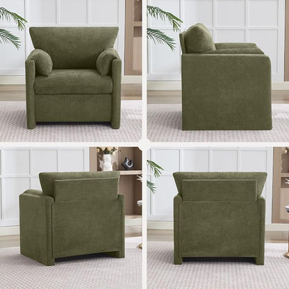 Oversized Accent Chair for Living Room, 32.68" Large Modern Armchair with Deep Seat, Mid-Century Comfy Reading Chair with Padded Arms, Chenille Single Sofa Chairs for Bedroom, Green