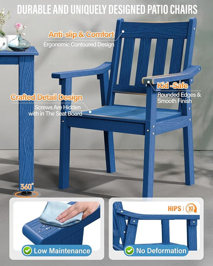 YEFU HIPS Patio Table Set: 5 Piece Outdoor Table and Chairs Dining Furniture Set with Umbrella Hole - Blue Modern Plastic Dining Sets 4 Person for Outside Deck with Metal Aluminum Frame