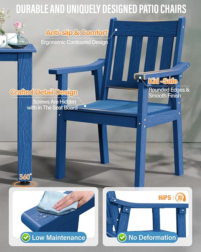YEFU HIPS Patio Table Set: 10 Piece Outdoor Table and Chairs Dining Furniture Set with Umbrella Hole - Blue Modern Plastic Dining Sets 8 Person for Outside Deck with Metal Aluminum Frame