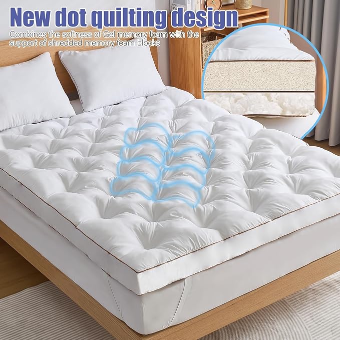 WhatsBedding 4 Inch Memory Foam Mattress Topper Twin for Back Pain Relief, Filled with Breathable Gel Memory Foam, Fluffy Comfort Supportive Pillow Top Mattress Topper, 75x39x4in