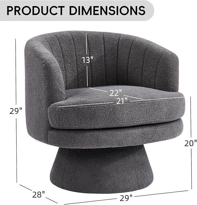 CANMOV Swivel Accent Chair with Armrest Set of 2, Modern 360 Degree Swivel Barrel Chair with Curve Back and Soft Cushion,Comfy Round Sherpa Teddy Armchair Single Sofa for Living Room, Dark Grey