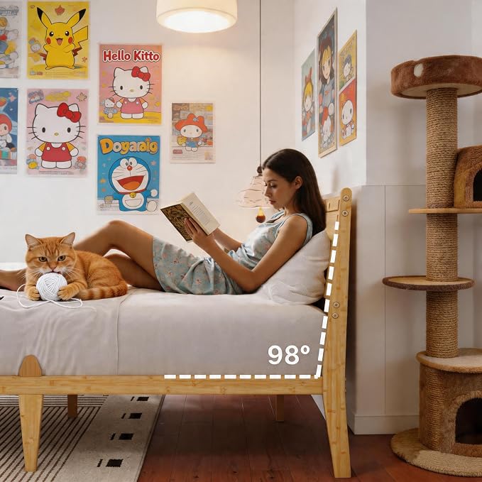 RLDVAY 14 Inch Bamboo Queen Bed Frame, Platform Bamboo Wood Bed with Headboard, No Box Spring Needed, Heavy Duty Metal Slats, Easy Assembly, Noise Free, Bed Frame Queen Size