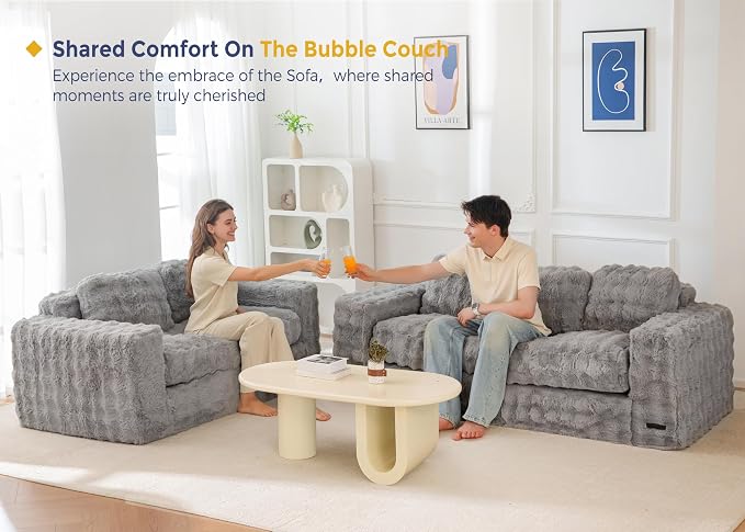 MAXYOYO Loveseat Sofa for Living Room, Small Sofa Couch Tufted Boneless Couch, Comfy Bean Bag Chair for Small Space Bedroom Apartment, No Assembly Needed, Grey