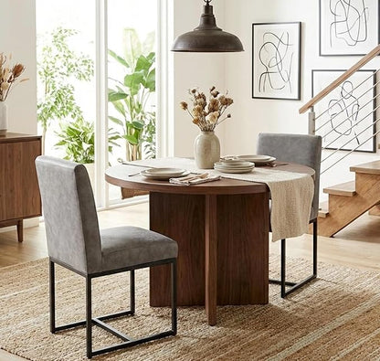 VESCASA Faux Leather Upholstered Dining Chairs with Black Metal Frame, Mid Century Modern Padded Kitchen Chair with Adjustable Foot Pads for Restaurant, Dining Room, Set of 2, Light Grey