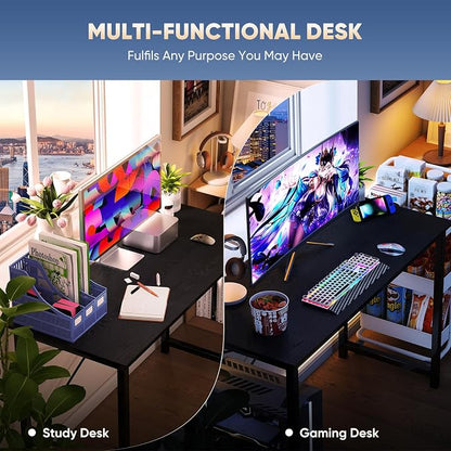 DUMOS 47 Inch Computer Desk for Home Office, Modern Writing Study Table Simple Modern Style for Bedroom Small Space, Large Work Desks with X-Shaped Reinforcement, Wood Brown
